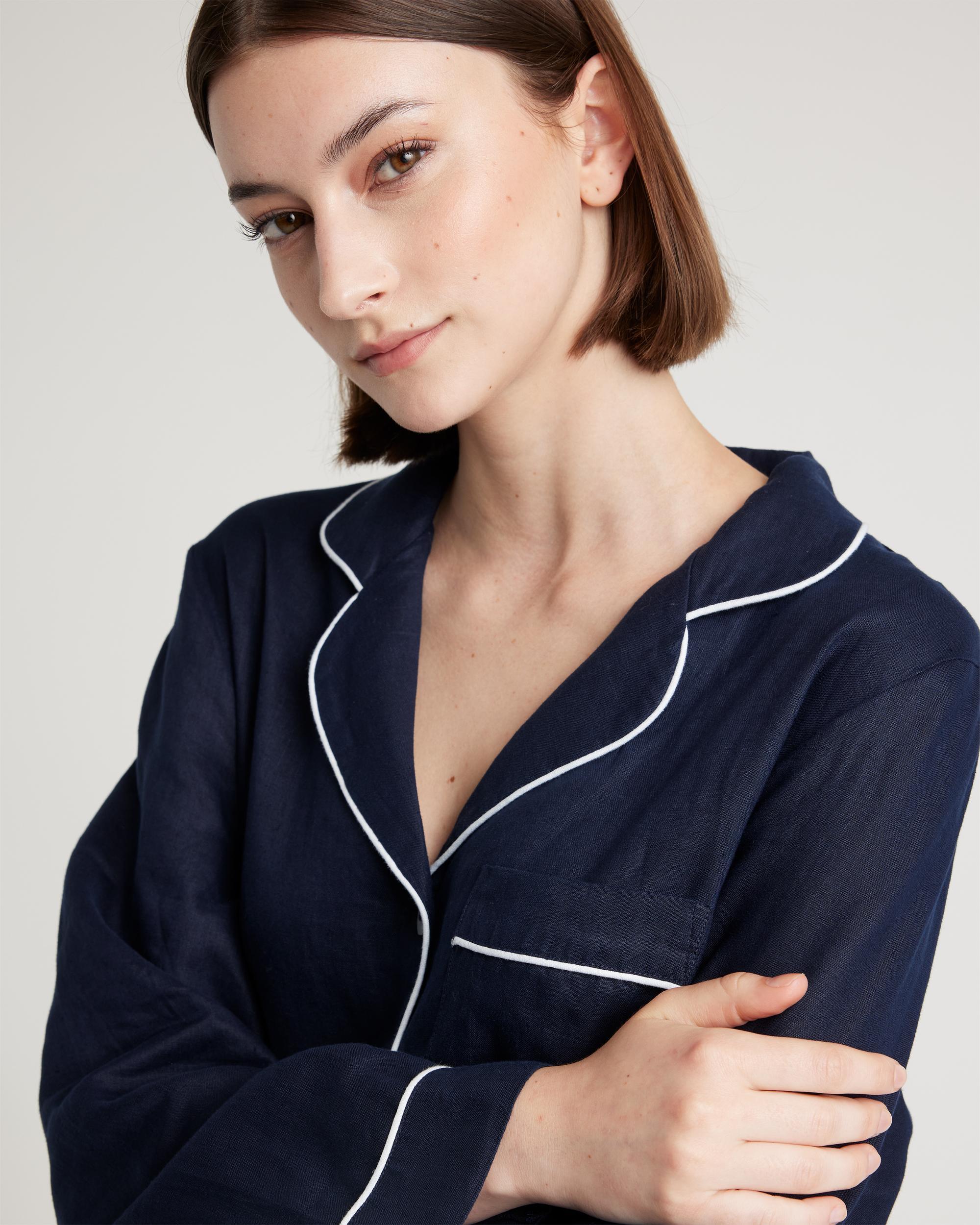 Quince | Women's 100% European Linen Long Sleeve Pajama Set with Piping Product Image