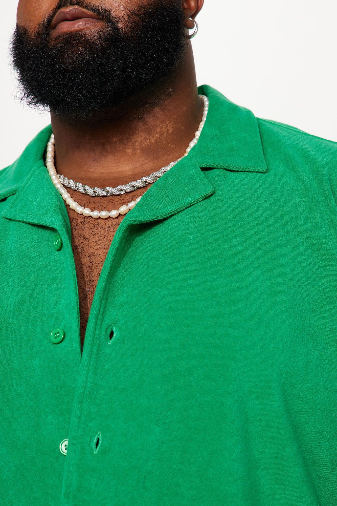Dipped Terry Short Sleeve Cuban Shirt - Green Product Image