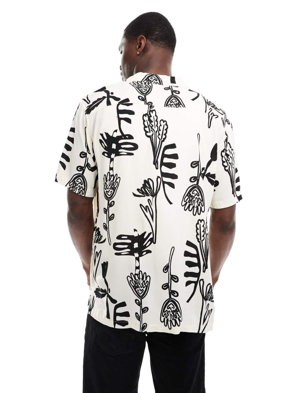 Jack & Jones camp collar shirt in white abstract floral  Product Image