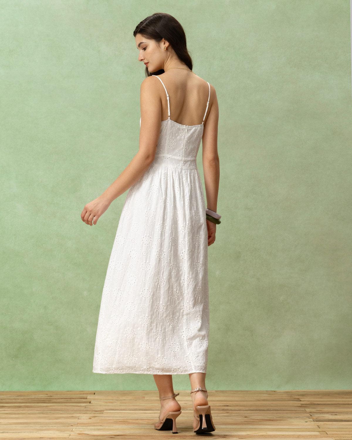 White Embroidery Slip Maxi Dress Product Image