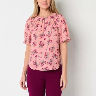 Liz Claiborne Womens Round Neck Elbow Sleeve Blouse Product Image