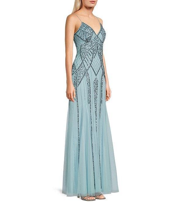 Jump V-Neck Sleeveless Beaded Long Dress Product Image