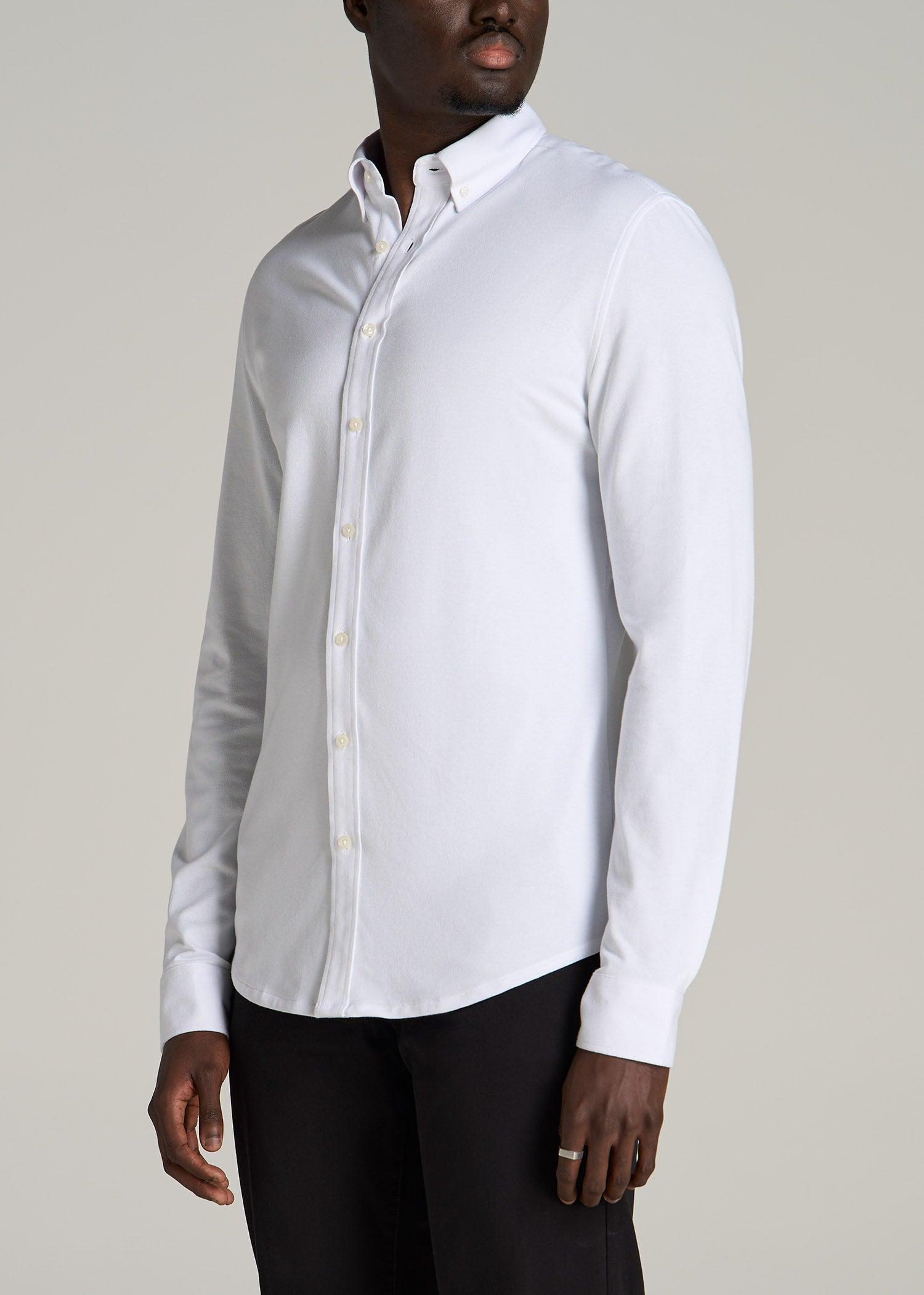 Stretch Knit Oxford Button Shirt for Tall Men in White Product Image