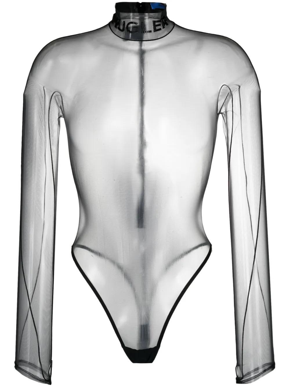 logo-embossed sheer bodysuit Product Image