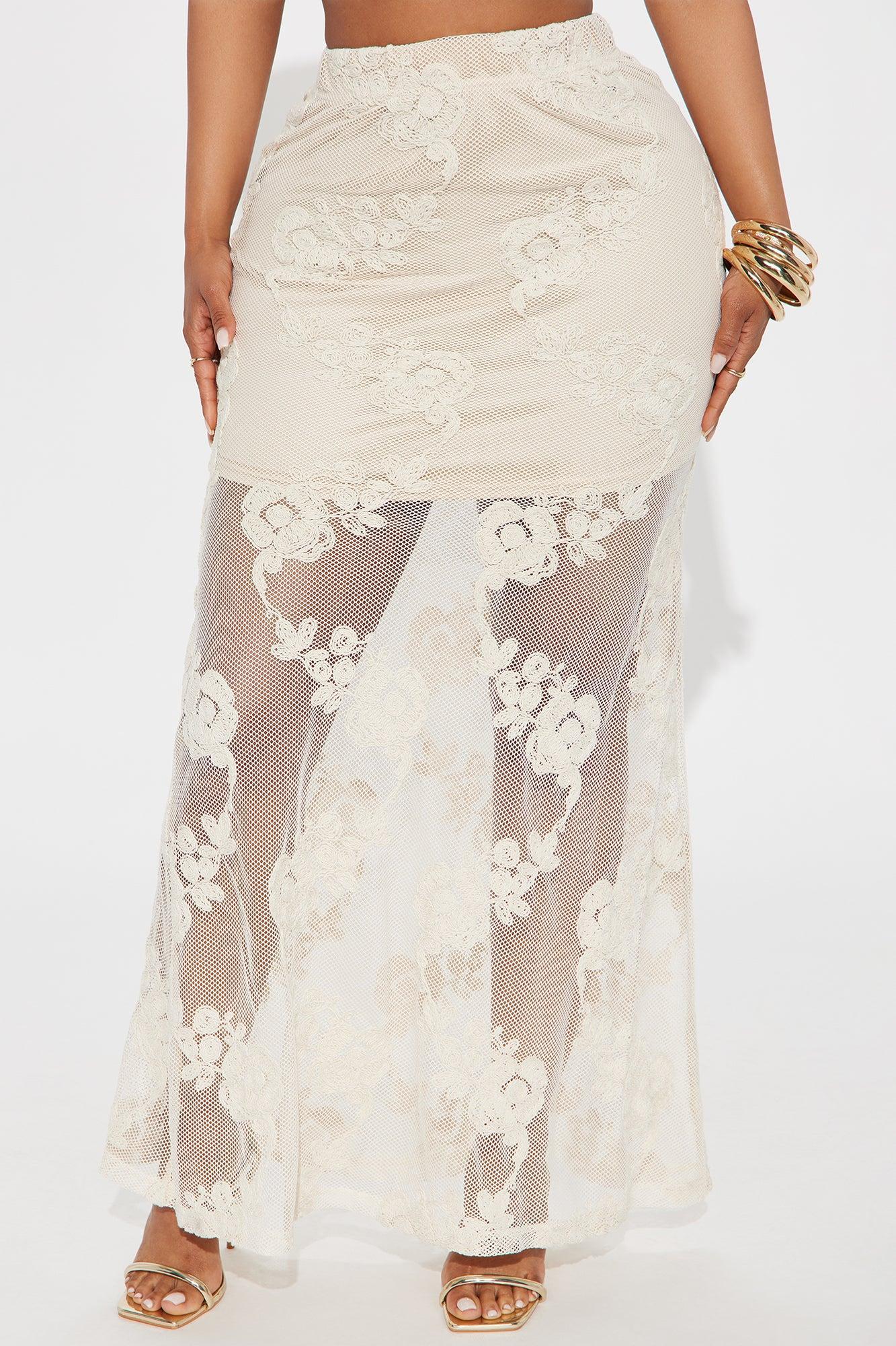 Vacation Vibes Embroidered Crochet Maxi Skirt - Natural Product Image