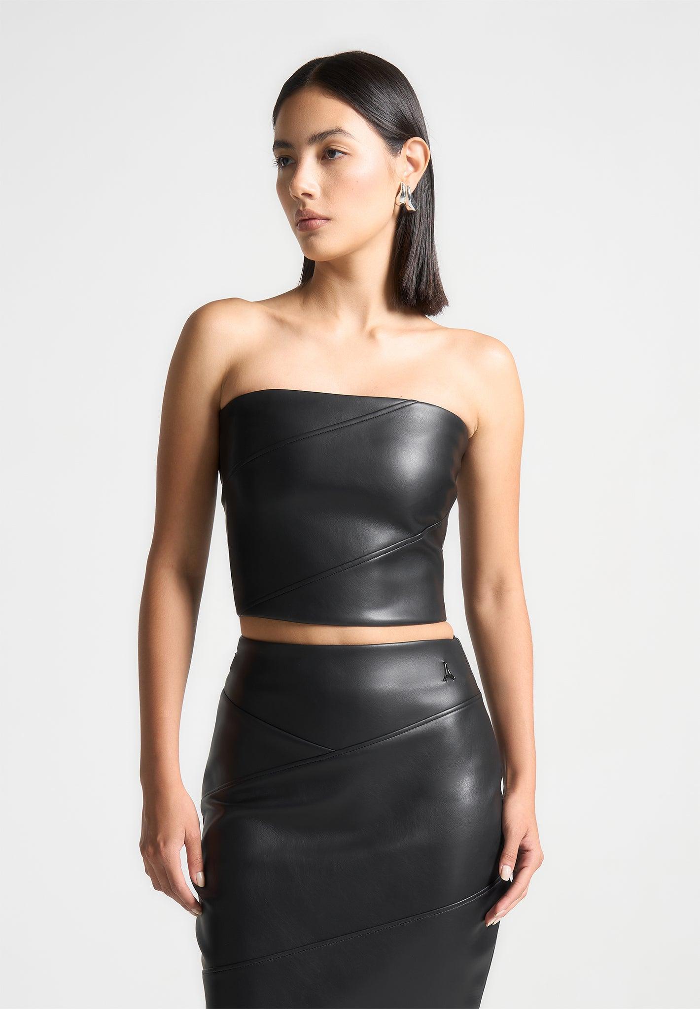 Bandeau Leather Corset Top - Black Female Product Image
