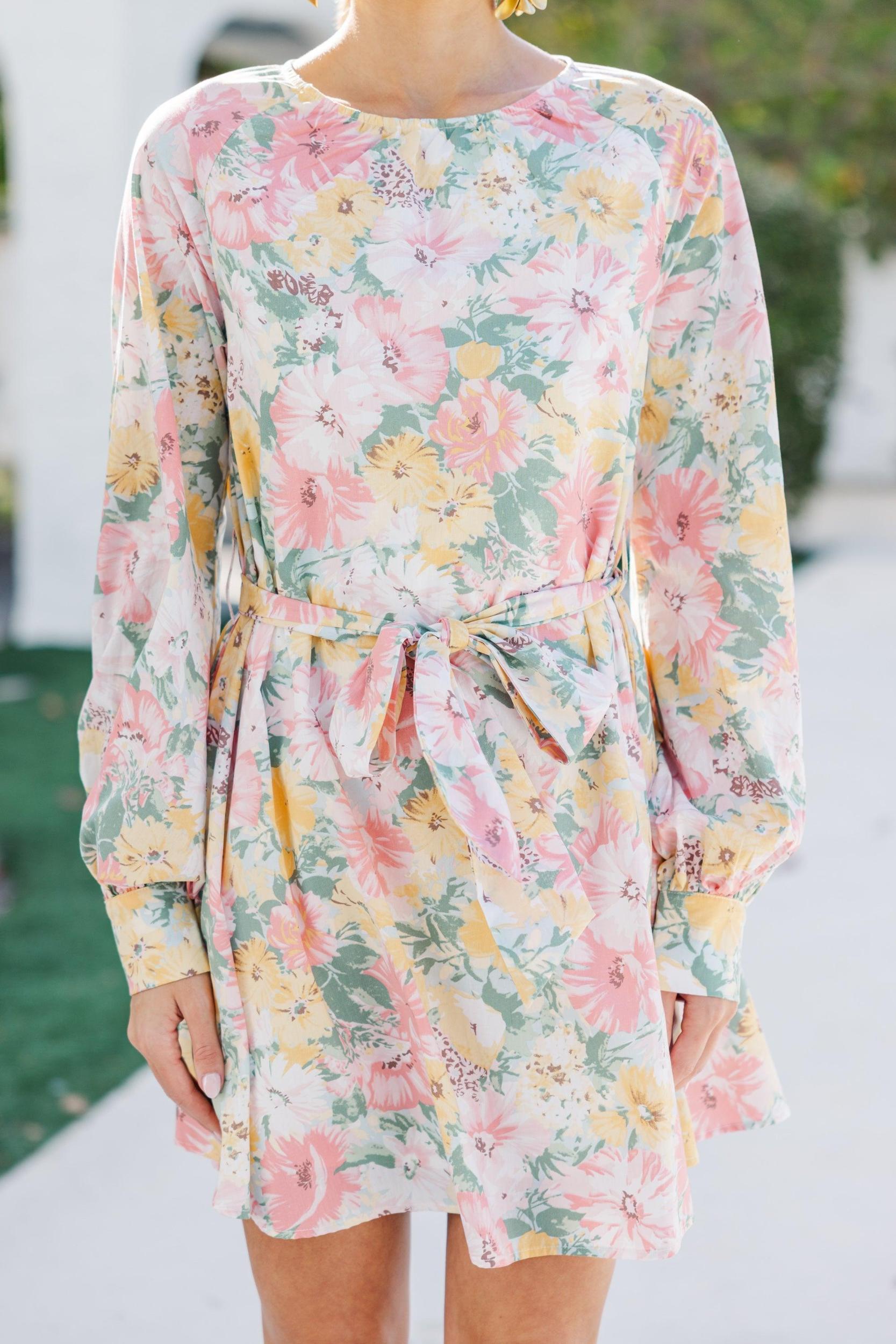In Your Love Pink Floral Tied Waist Dress Female Product Image