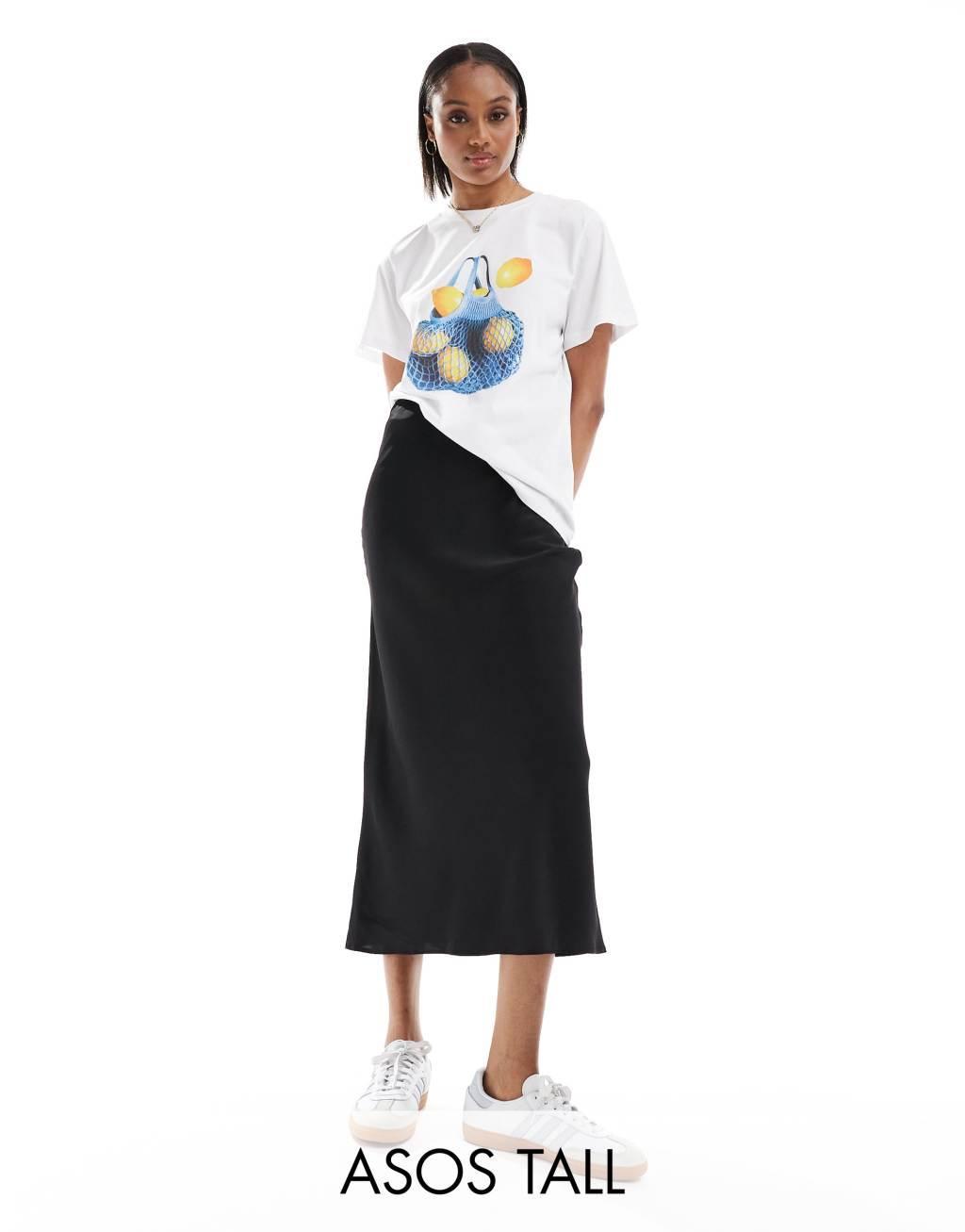ASOS DESIGN Tall satin bias midi skirt Product Image
