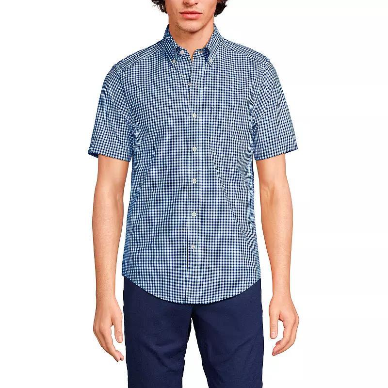 Mens Lands End Traditional-Fit Essential Lightweight Poplin Button-Down Shirt Blue Pink Plaid Product Image