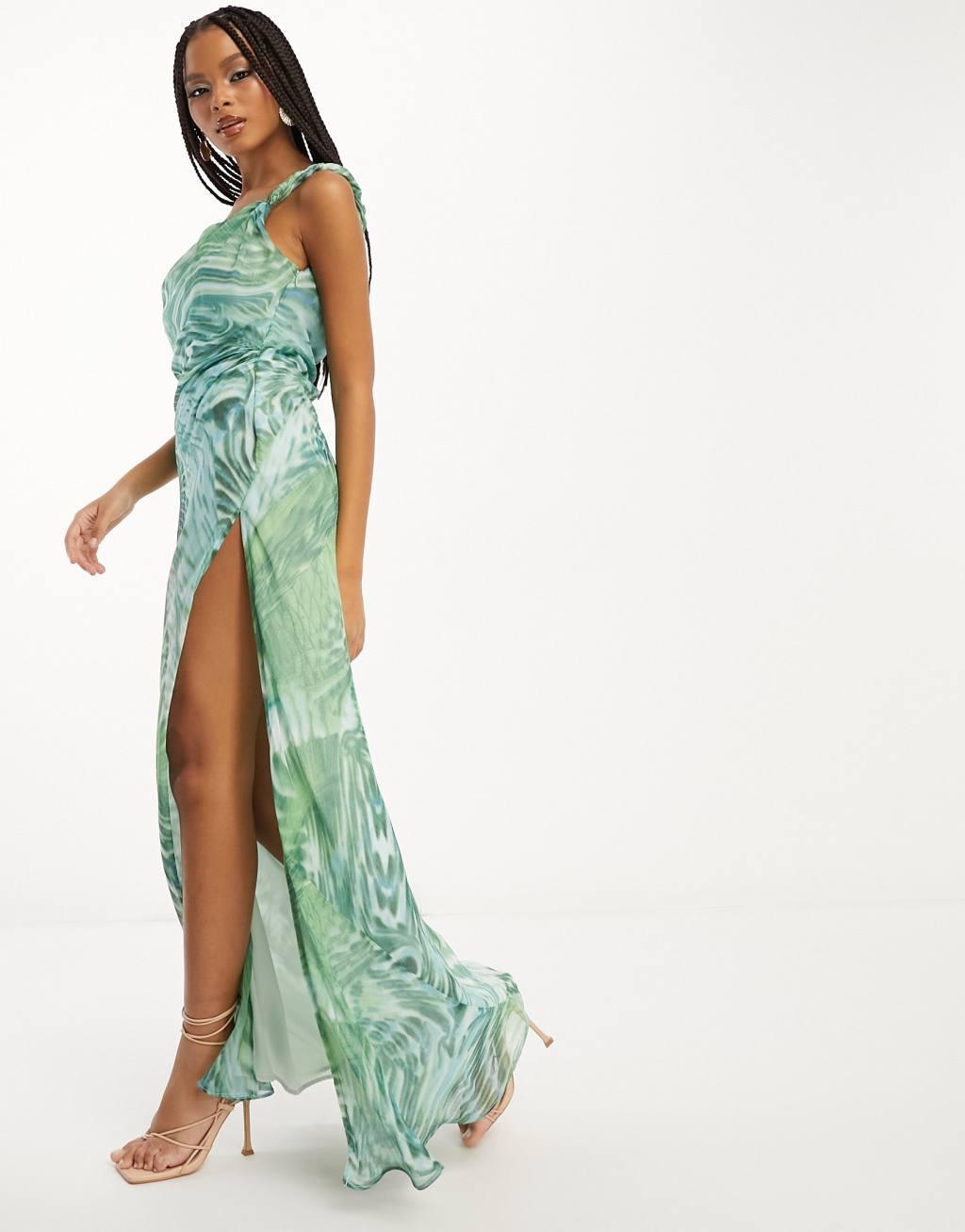 ASOS DESIGN twist off shoulder maxi dress Product Image