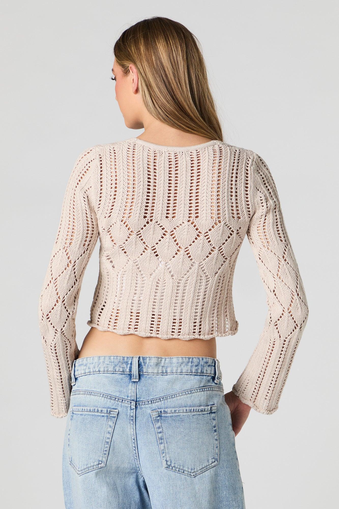 Open Knit Tie Front Flyaway Sweater Female Product Image