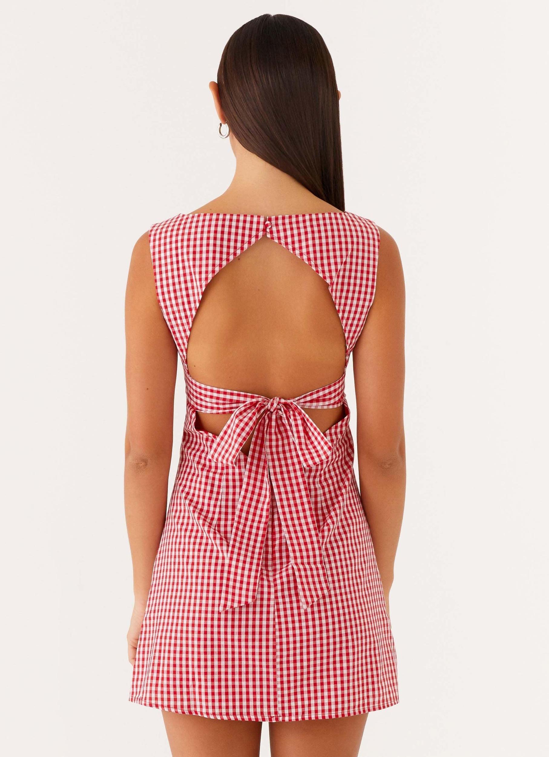 Lotus Tie Back Mini Dress - Red Gingham Product Image