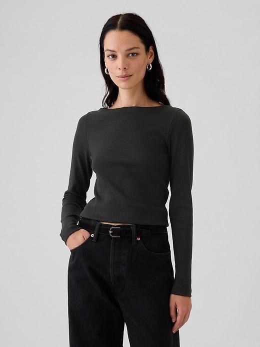 Modern Rib Cropped Boatneck T-Shirt Product Image