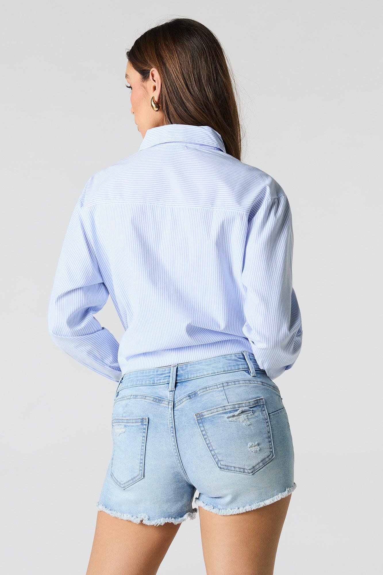 Medium Wash Mid Rise Push Up Distressed Short Female Product Image