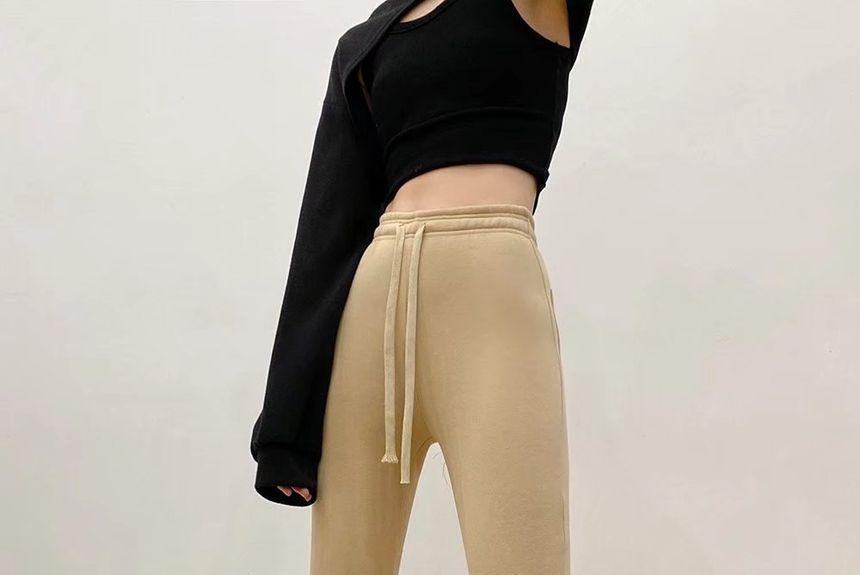 Drawstring Waist Plain Flared Sweatpants Product Image
