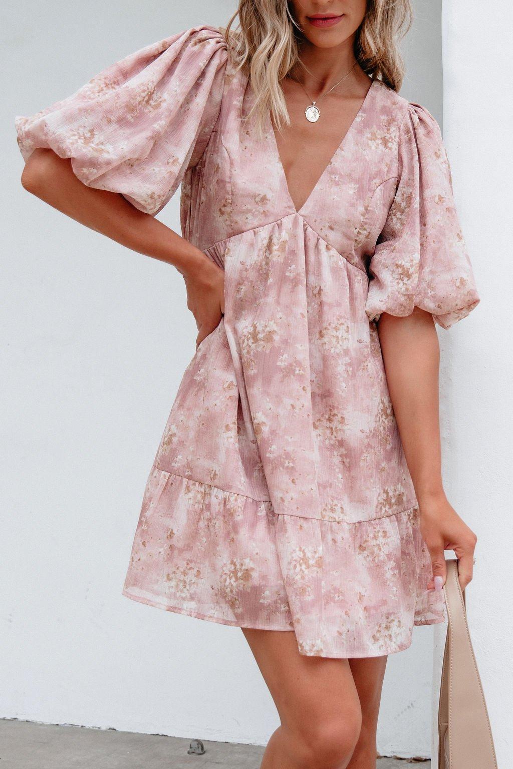 Blush Floral Print Mini Dress - FINAL SALE Product Image