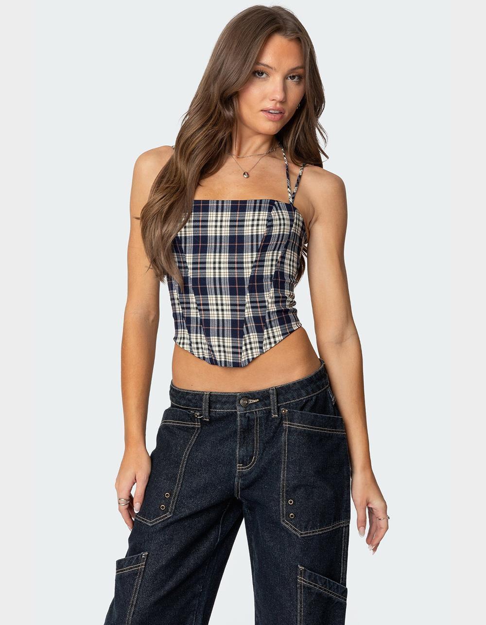 EDIKTED Leon Plaid Corset Product Image