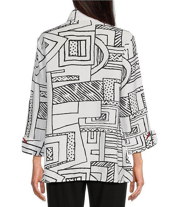Ali Miles Printed Wire Collar 3/4 Sleeve Button Front Tunic Product Image