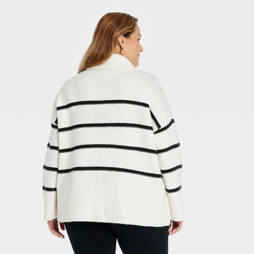 Womens Cozy Knit Turtleneck Pullover Sweater - Ava & Viv Cream Striped 1X Product Image