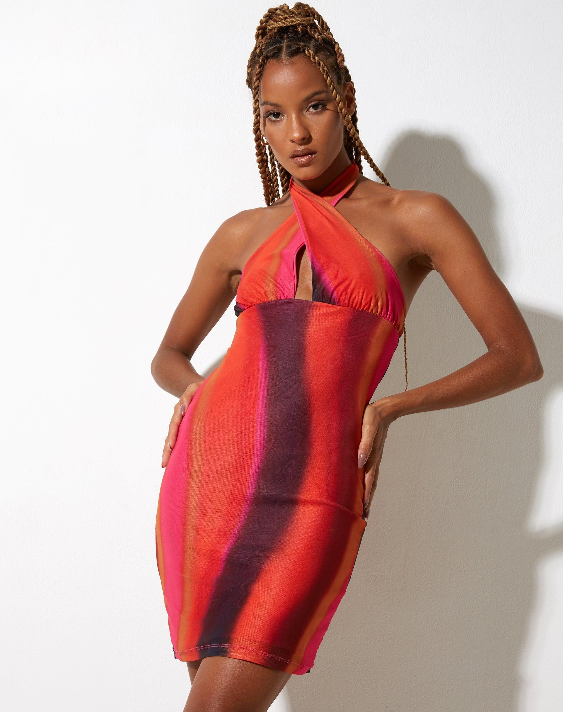 Matita Bodycon Dress in Solarized Orange and Pink Product Image