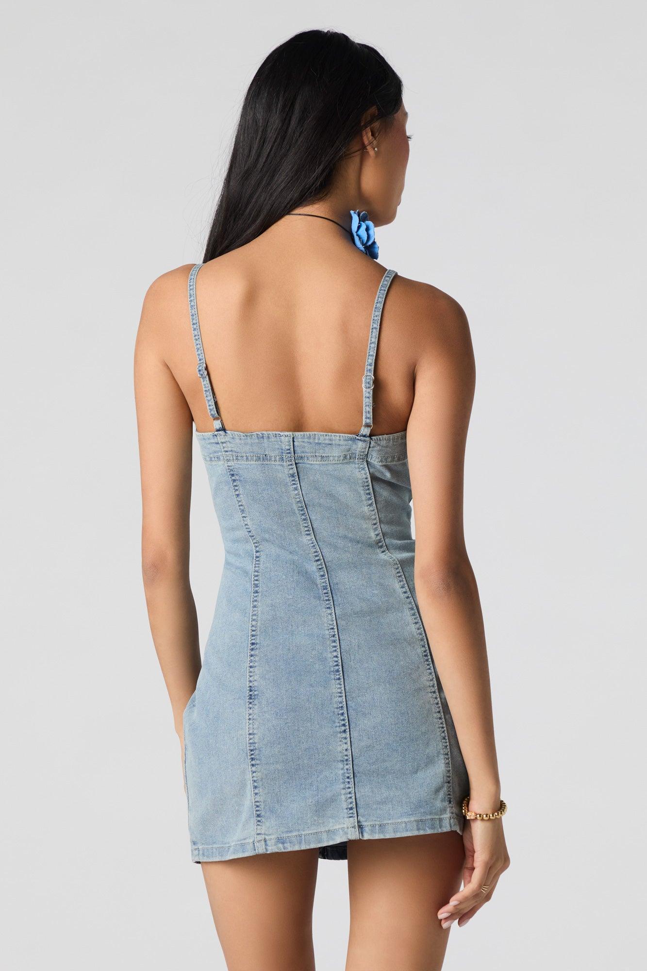 Denim Button Front Mini Dress Female Product Image