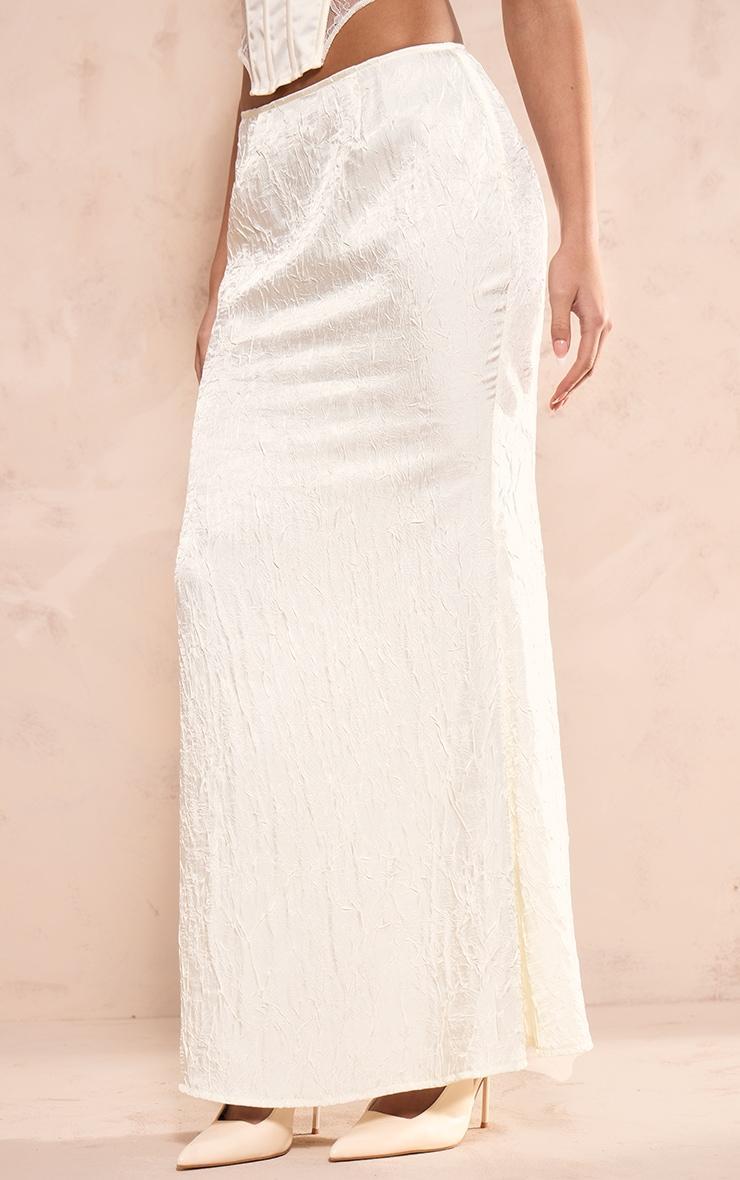 Cream Crinkle Satin Fishtail Low Rise Maxi Skirt Product Image