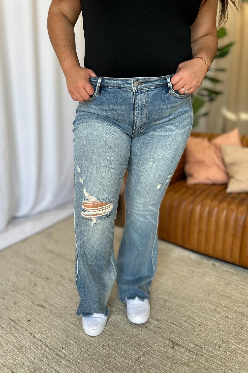 Tandi Mid-Rise Tummy Control Destroy Flare Judy Blue Jeans - ONLINE EXCLUSIVE! Product Image