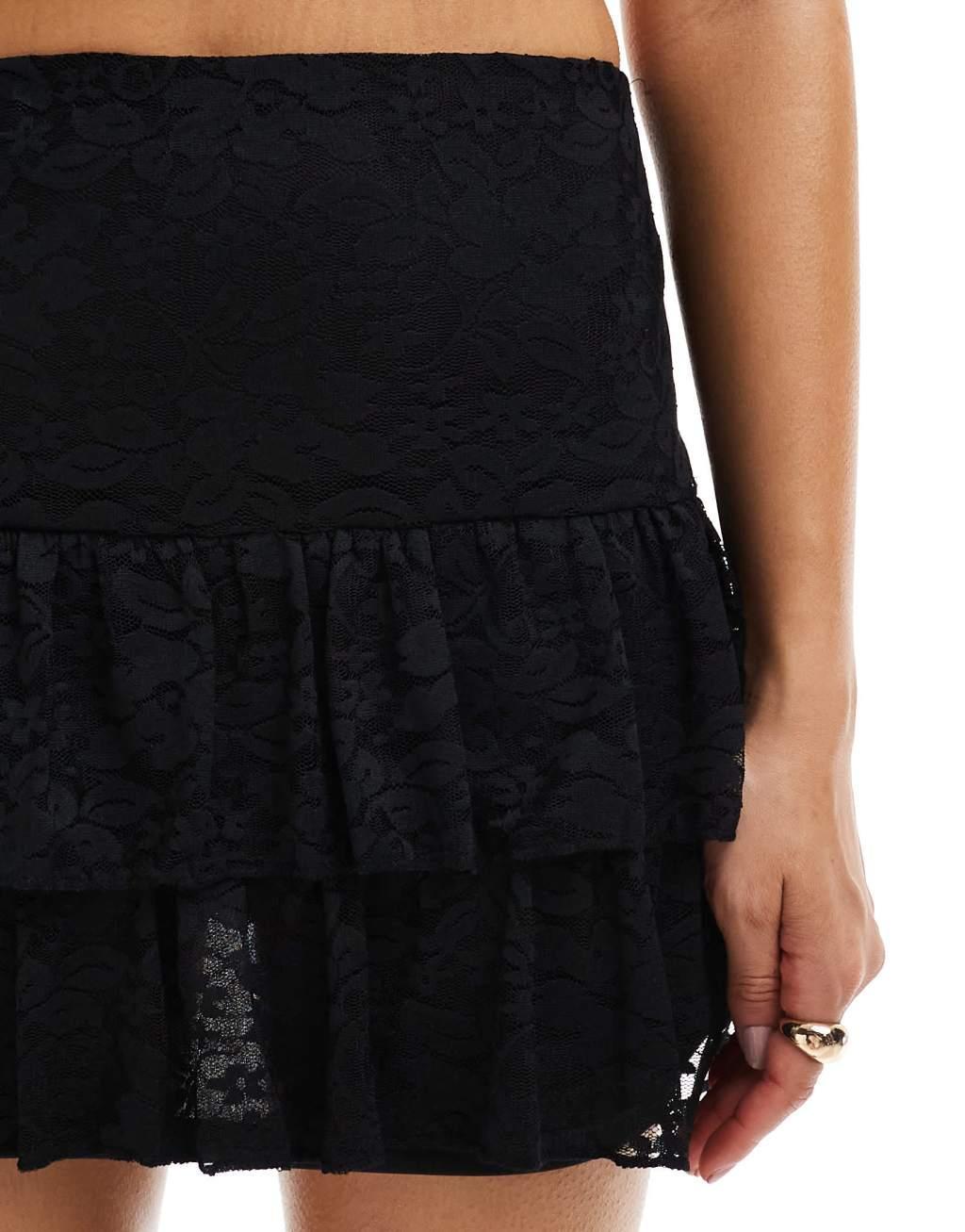 COLLUSION lace frill mini skirt in black Product Image