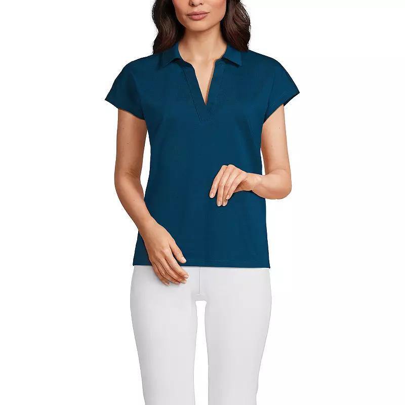 Women's Lands' End Johnny Collar Short Sleeve Polo, Size: Medium, Spring Green Product Image