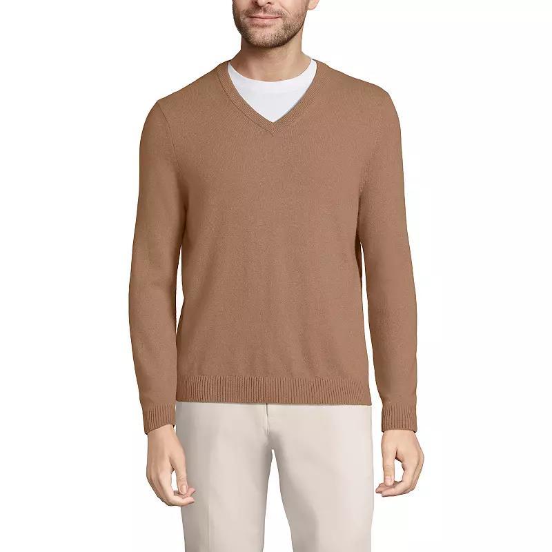 Men's Lands' End Fine-Gauge Cashmere V-neck Sweater, Size: Large, Black Product Image
