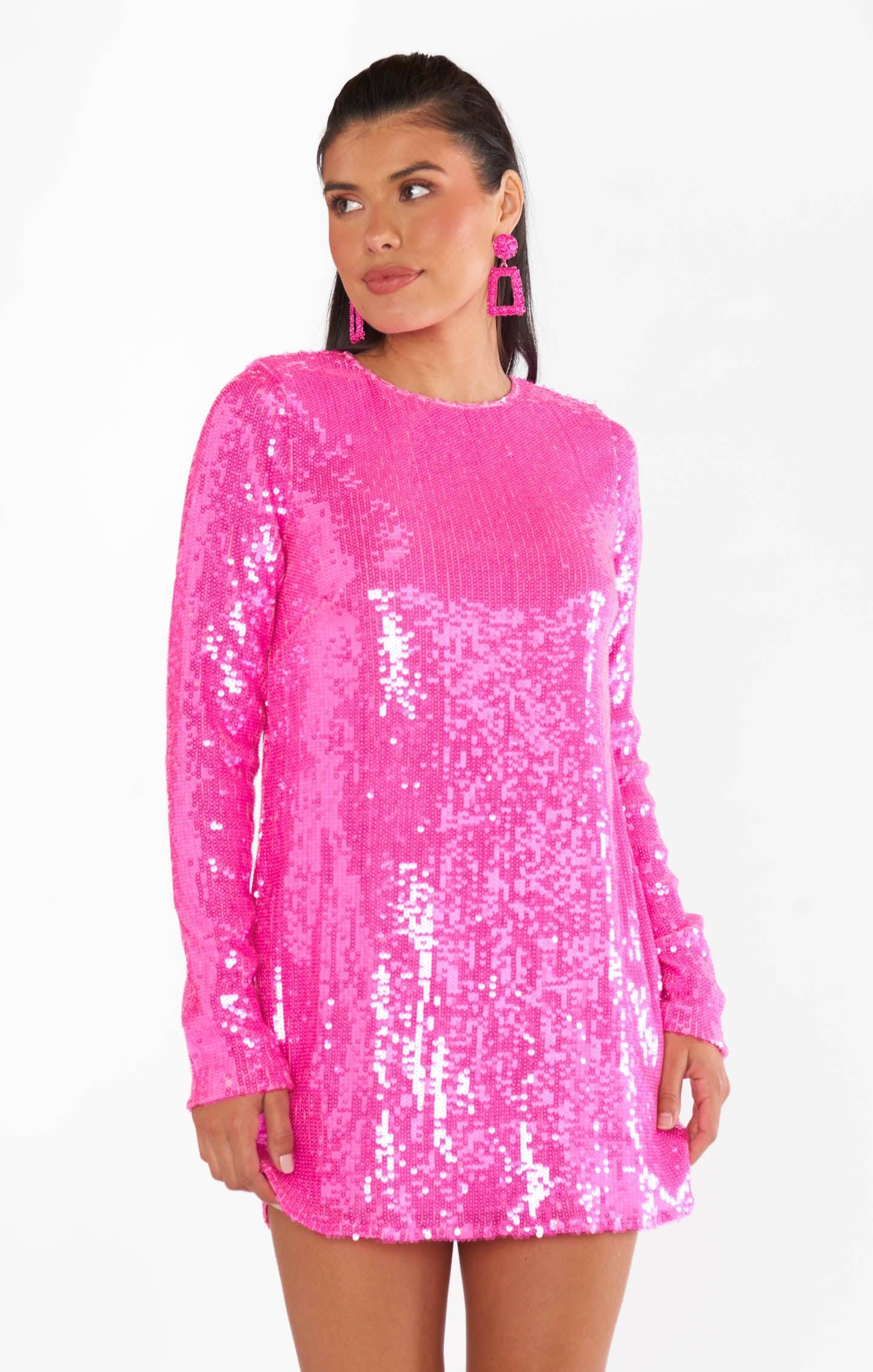 Maddison Mini Dress ~ Bright Pink Sequins Product Image