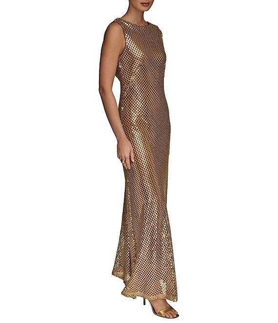 Donna Karan Sequin Mesh Boat Neck Sleeveless Slip Dress Product Image