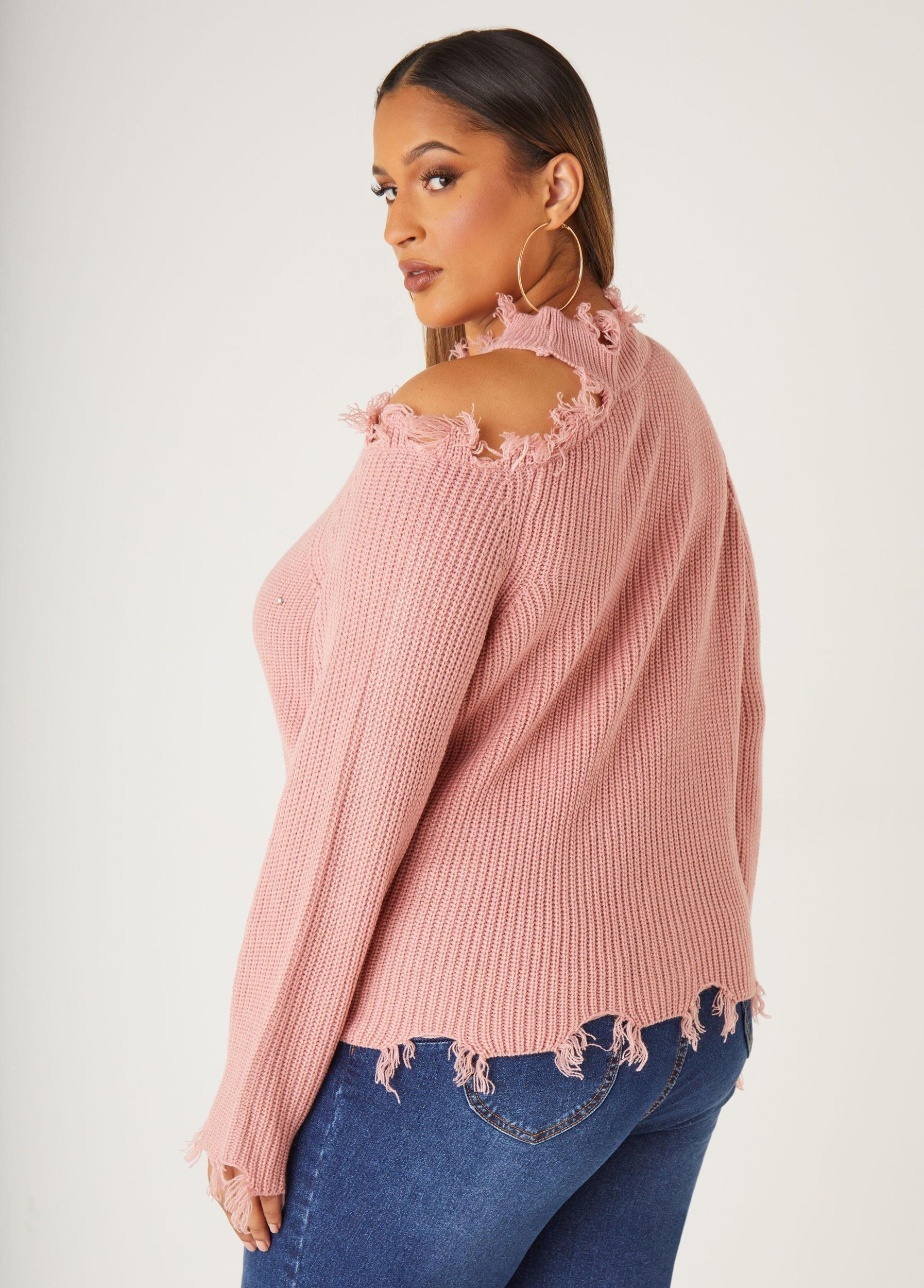 Distressed Cutout Crystal Sweater Product Image