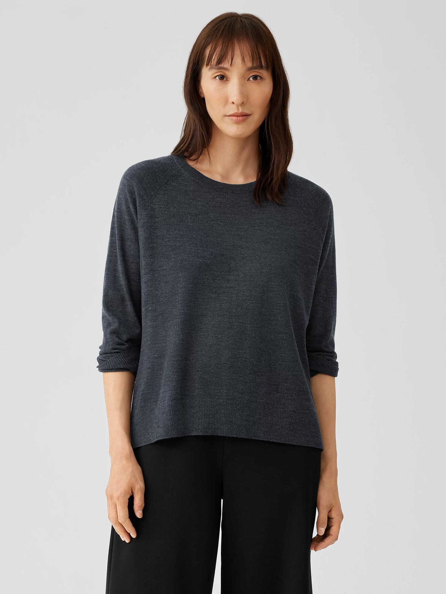 EILEEN FISHER Fine Merino Jersey Crew Neck Top in Regenerative Woolfemale Product Image