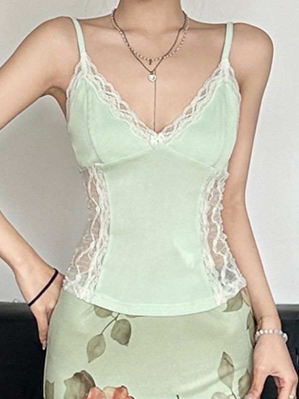 Lace Patchwork Bow Cami Top Product Image