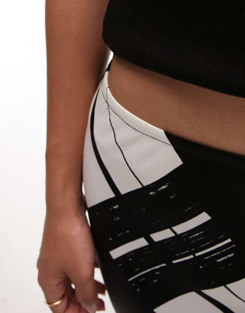 Topshop Petite satin bias skirt with printed check Product Image