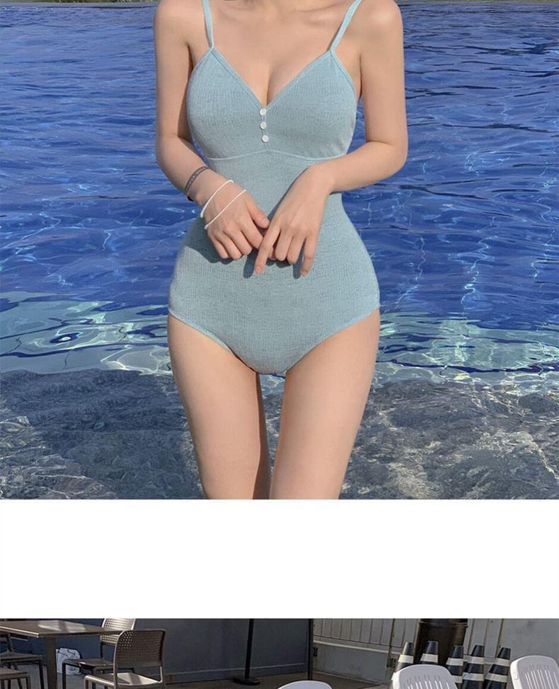Spaghetti Strap Plain Swimsuit Product Image