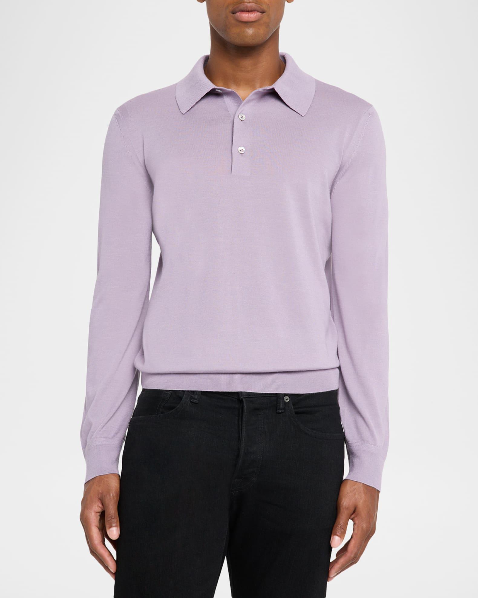 Men's Cashmere and Silk Long-Sleeve Polo Sweater Product Image