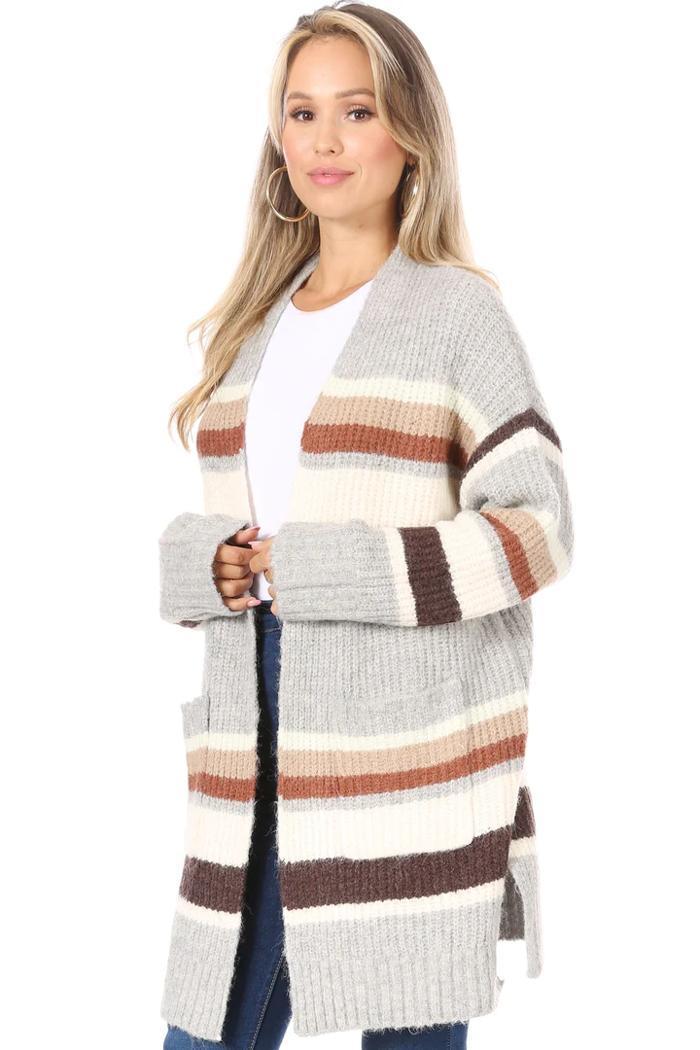 Striped Knitted Cardigan With Pockets Product Image