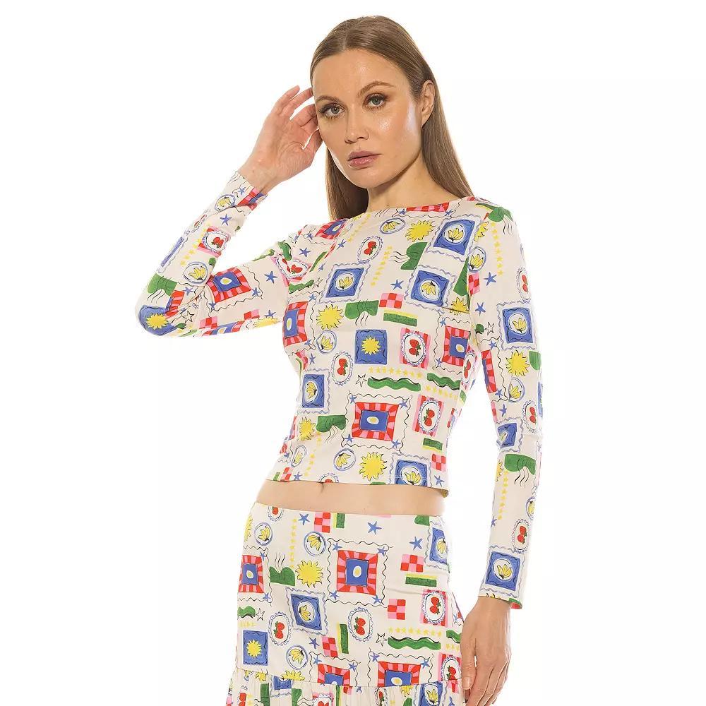 Women's ALEXIA ADMOR Dahlia Boatneck Long Sleeve Shirt, Size: Small, Ivory Stamps Product Image