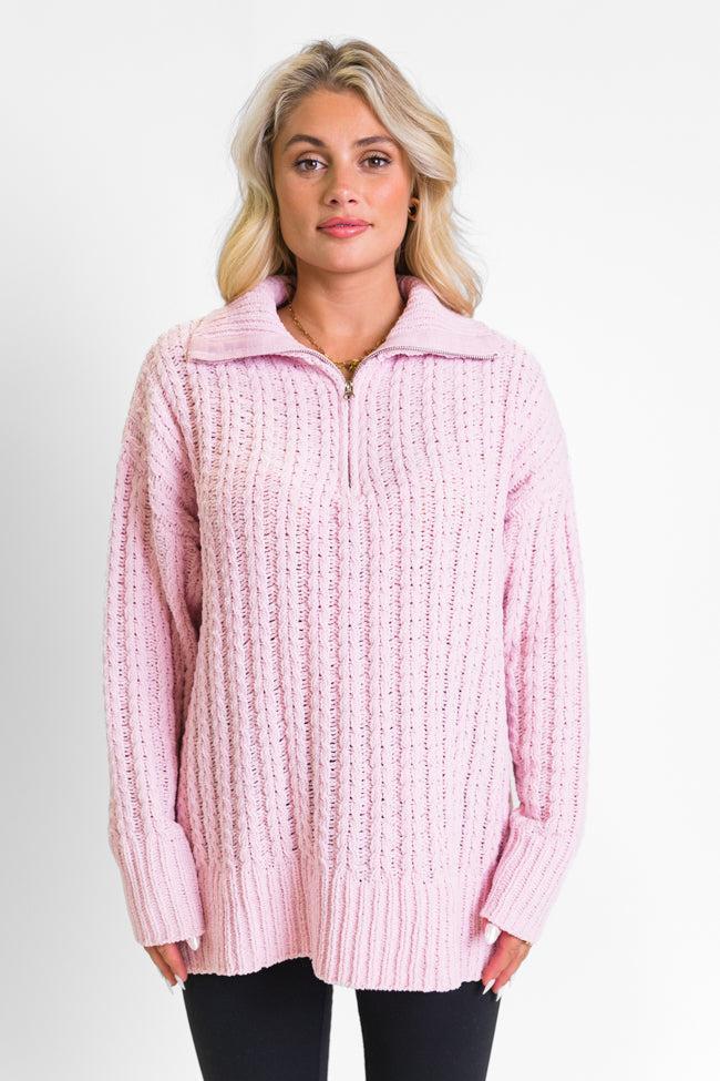 Forever Yours Pink Cable Knit Chenille Quarter Zip Sweater FINAL SALE Product Image