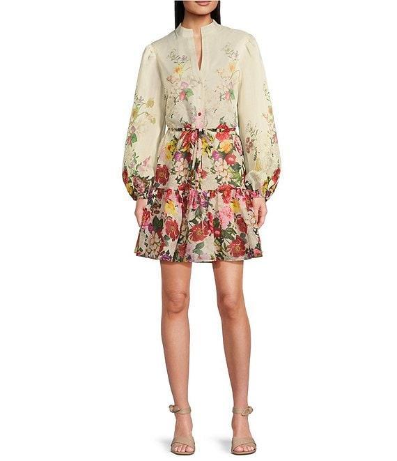 Alex Marie Lorenza Floral Organza Long Sleeve Button Front Dress Product Image