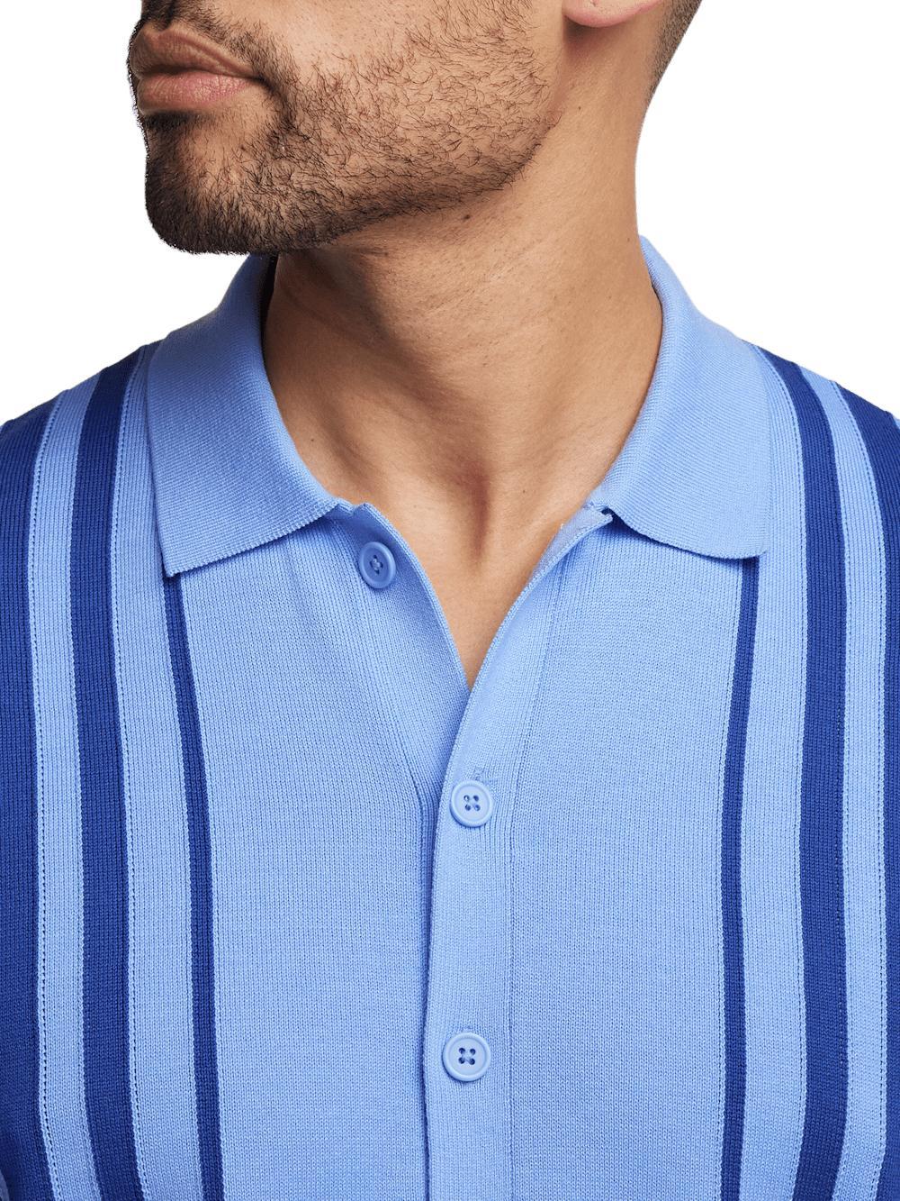 Cotton Button Front Polo - Blue Product Image