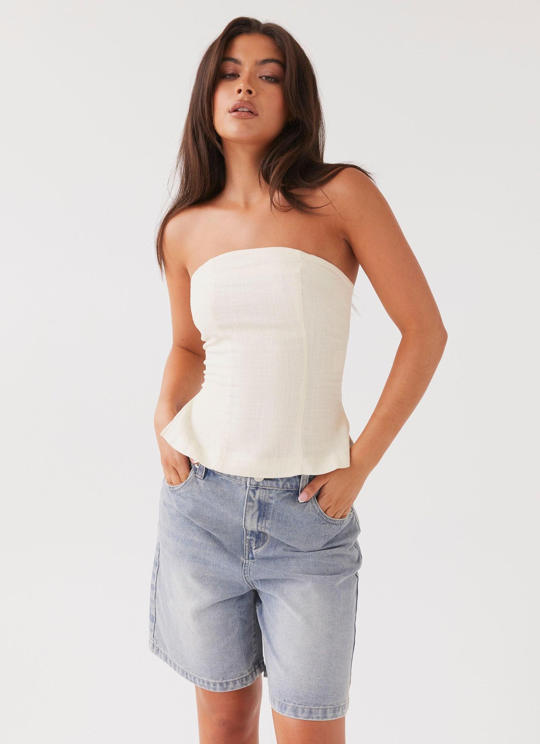 Stephanie Linen Tube Top - Ivory Cream Product Image