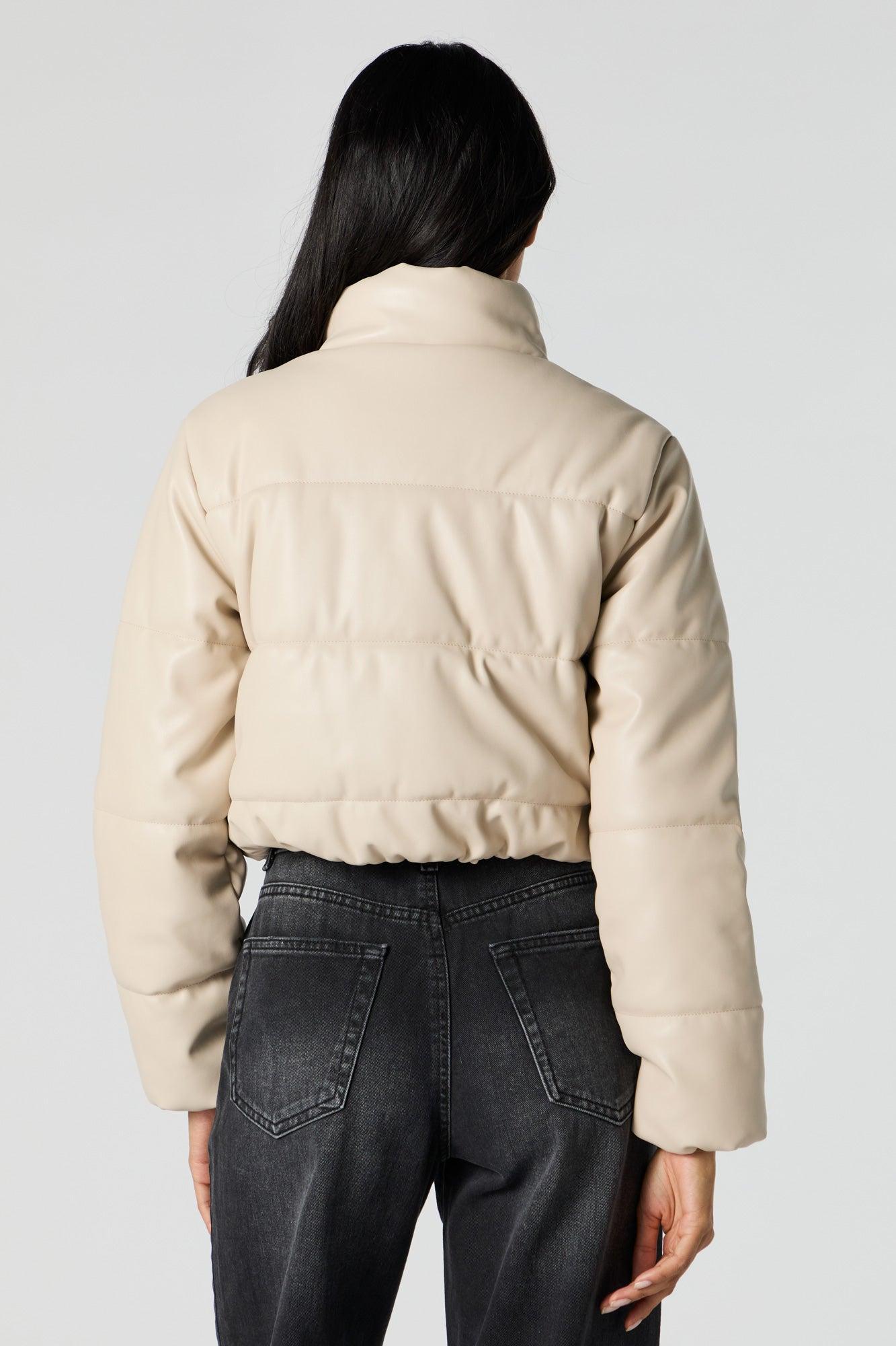Faux Leather Cropped Puffer Jacket Female Product Image