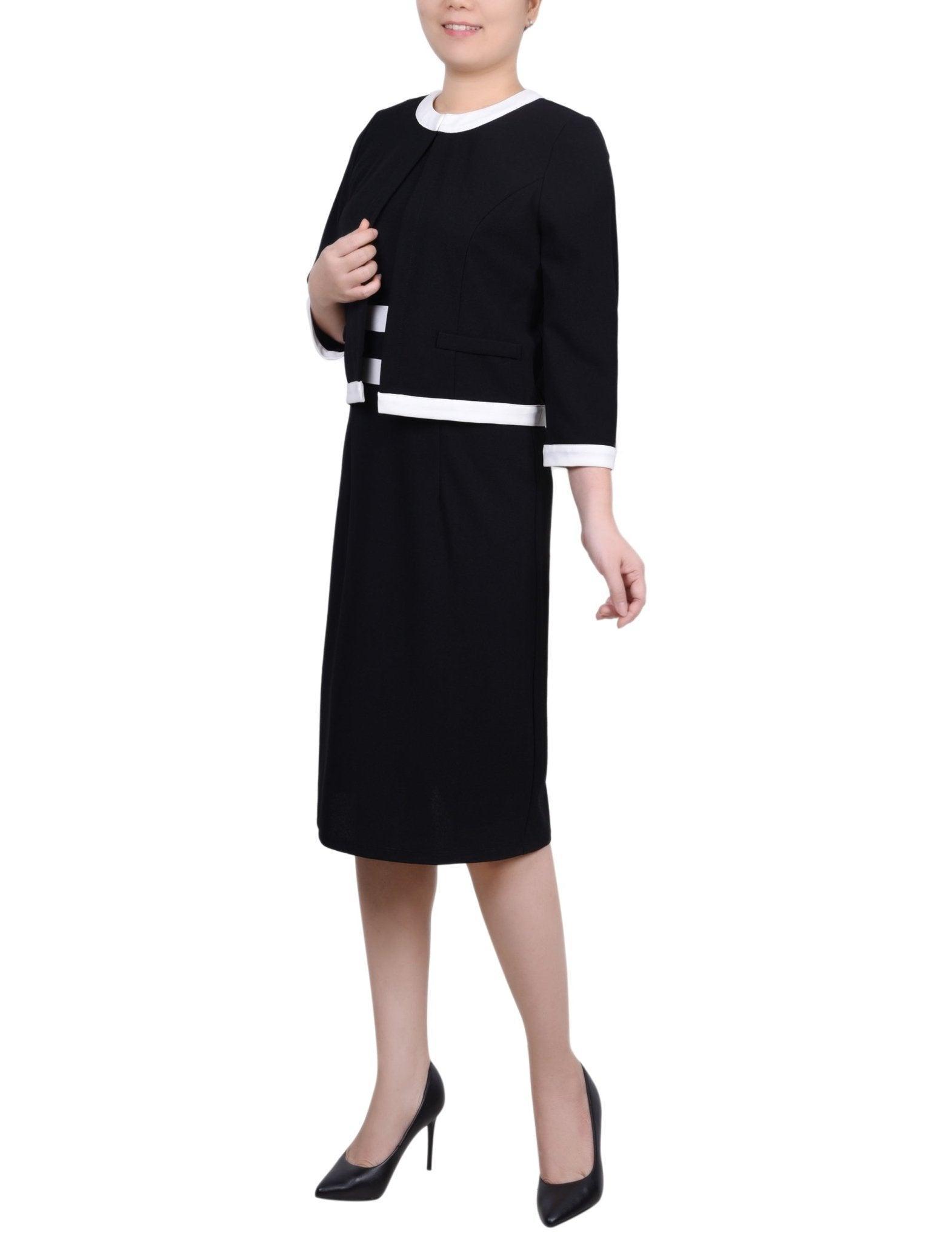 Black White Elbow Sleeve Colorblocked 2 Piece Dress Set Product Image