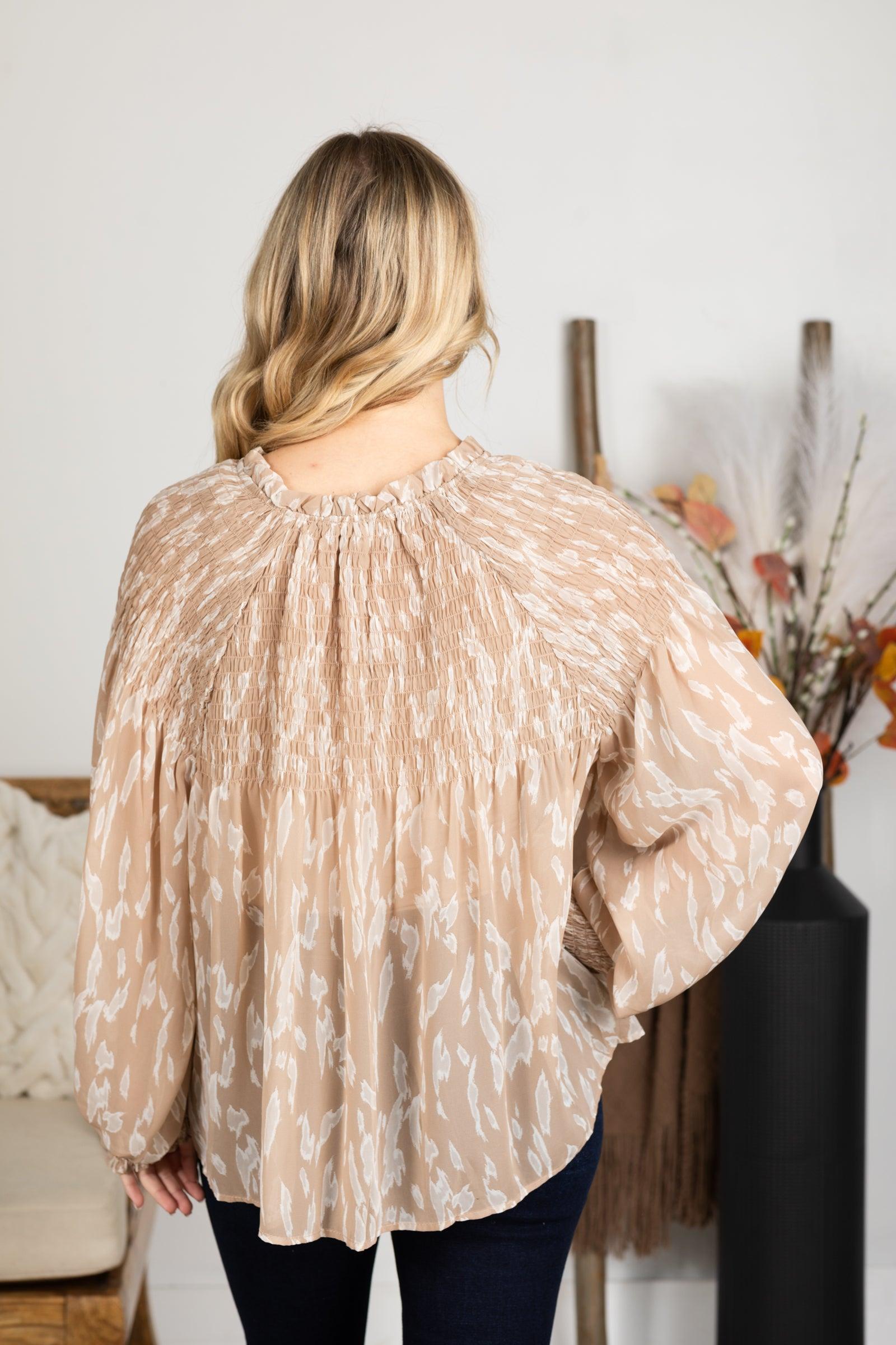 Tan and White Tonal Animal Print Top Product Image