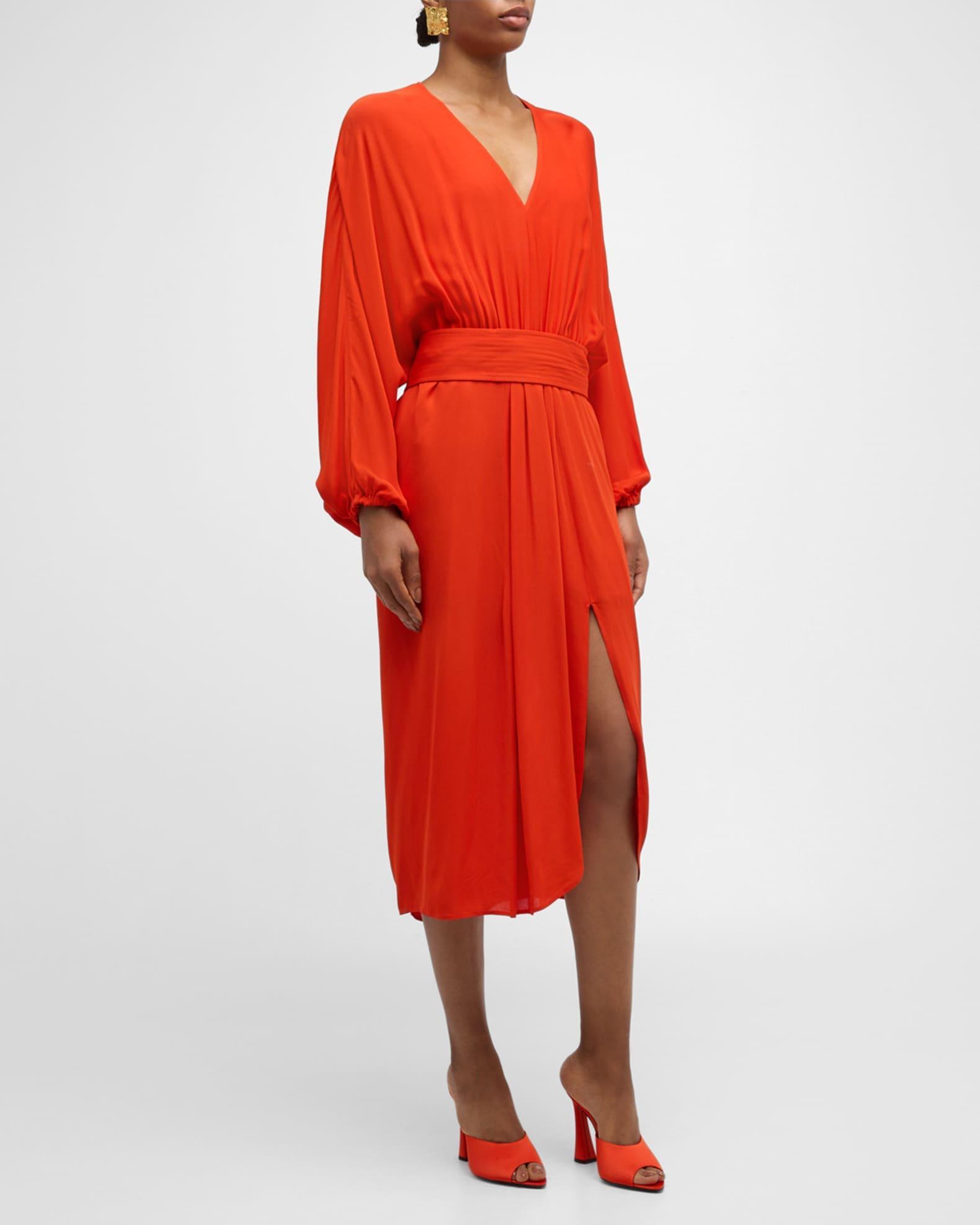 Ruched Side-Slit Midi Dress Product Image