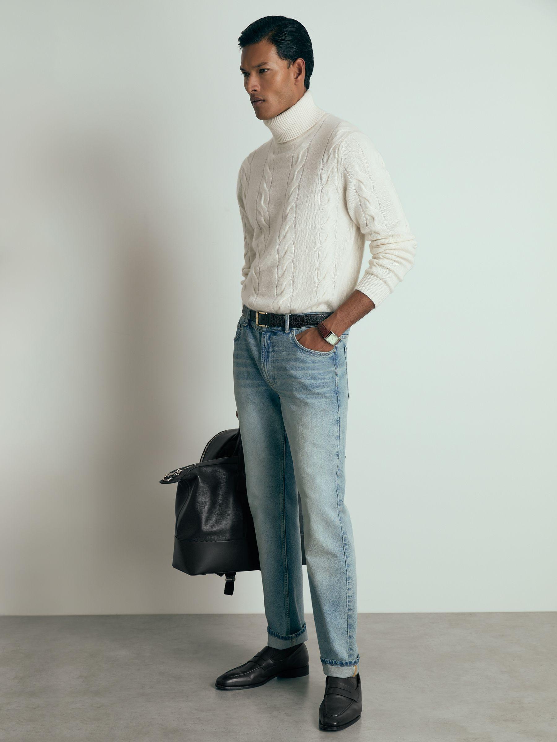 Atelier Cabled-Cashmere Roll-Neck Jumper in White Product Image