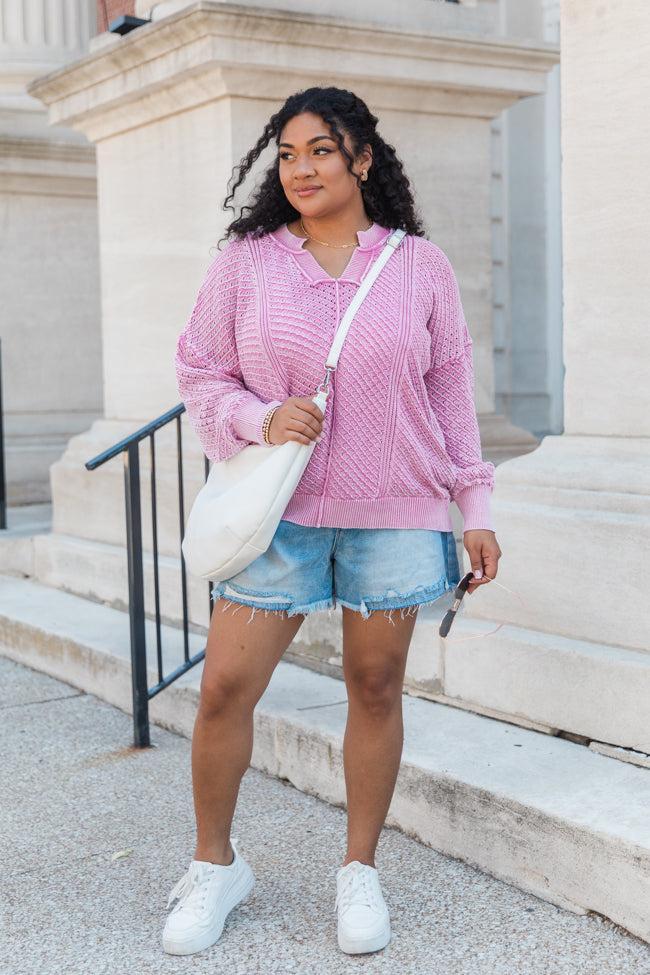 It's Too Easy Pink Acid Wash Sweater FINAL SALE Product Image